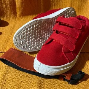 SOLD- Red sneakers with velcro ties for boy or girls.